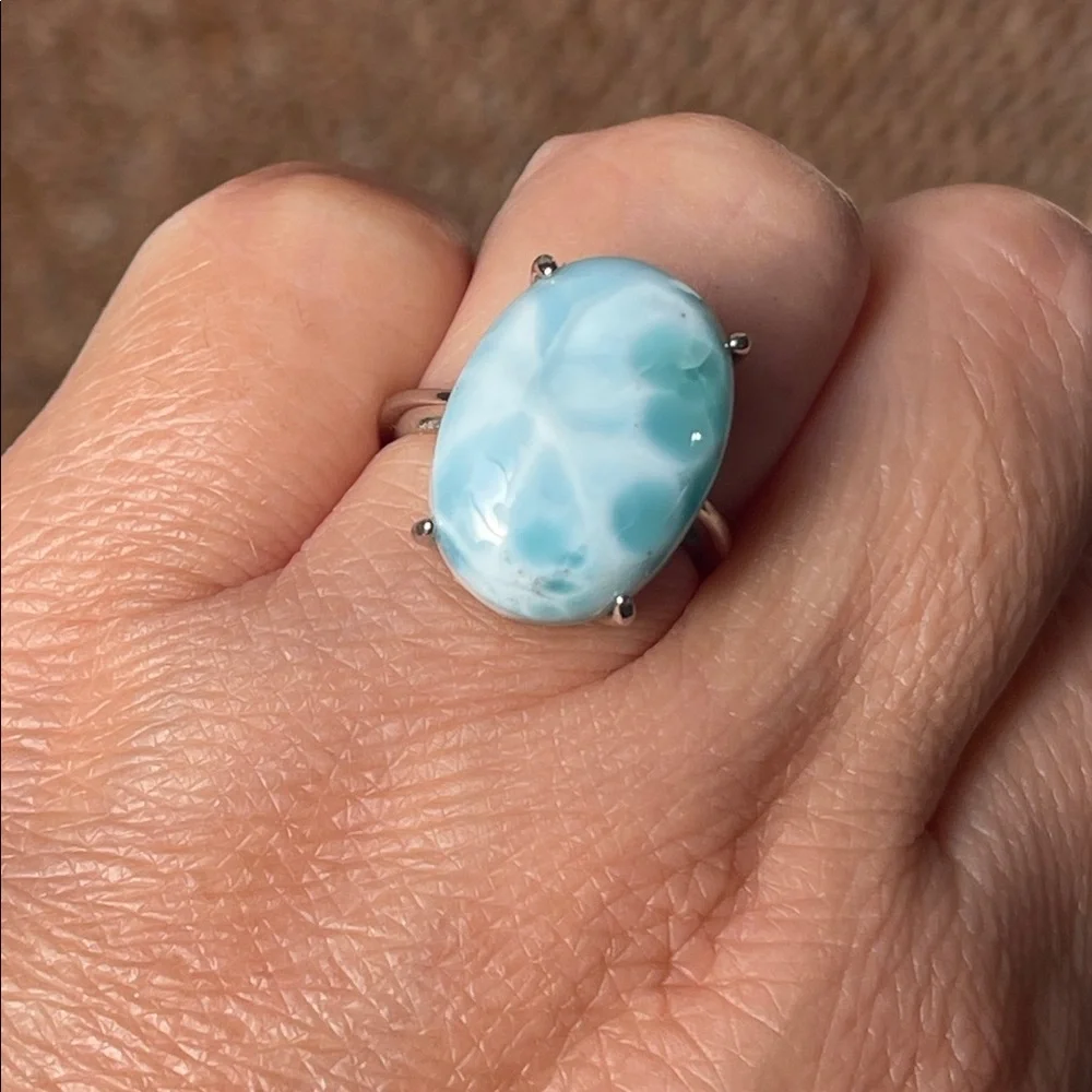 NWT Large Natural Larimar 18.2X13mm in 925 Sterling Silver Ring Size 5